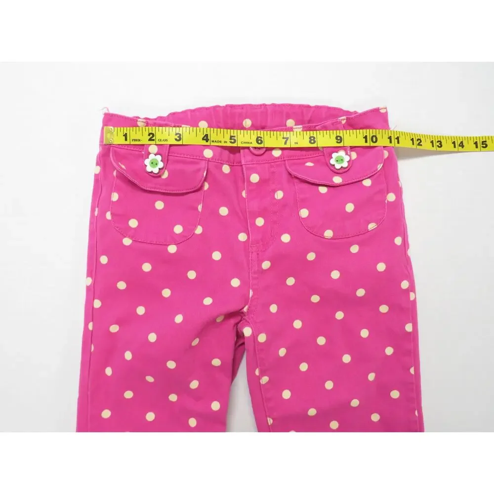 Gymboree Girls 7 Cotton Pink Polka Dot Pants Adjustable Waist Flower Buttons